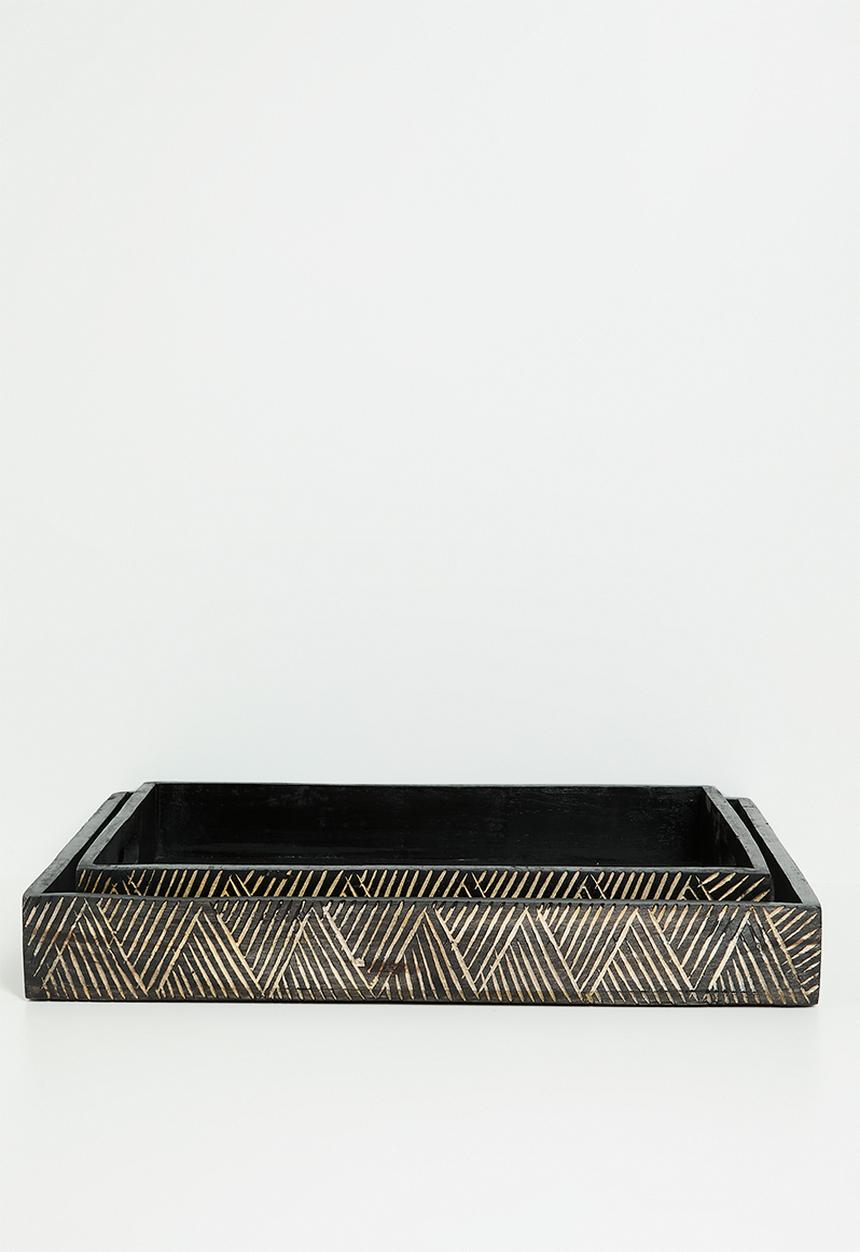 Excellent Houseware - Indica Wooden Tray Set 2 - Black