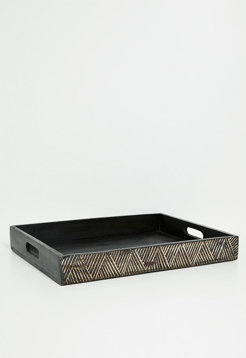 Excellent Houseware - Indica Wooden Tray Set 2 - Black