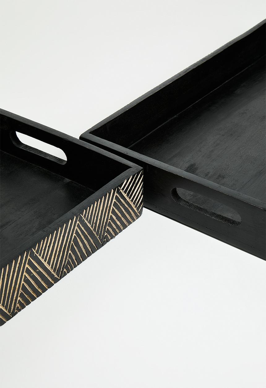 Excellent Houseware - Indica Wooden Tray Set 2 - Black