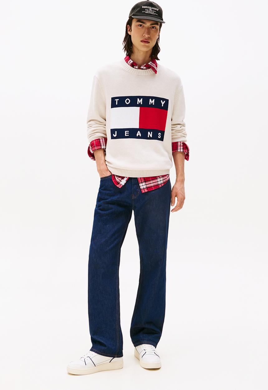 Tommy Hilfiger - Tjm Reg Melange Flag Sweater - Ancient White Htr