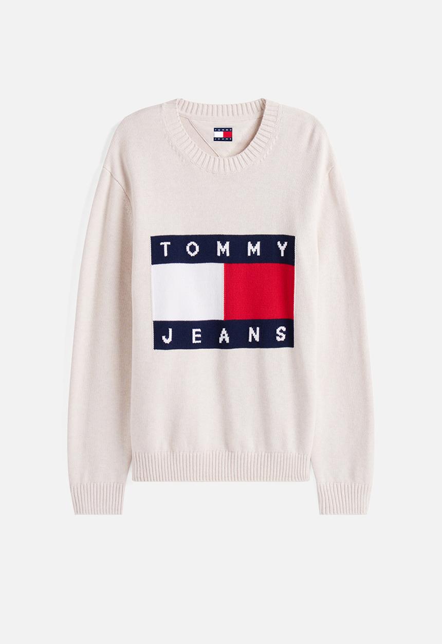 Tommy Hilfiger - Tjm Reg Melange Flag Sweater - Ancient White Htr