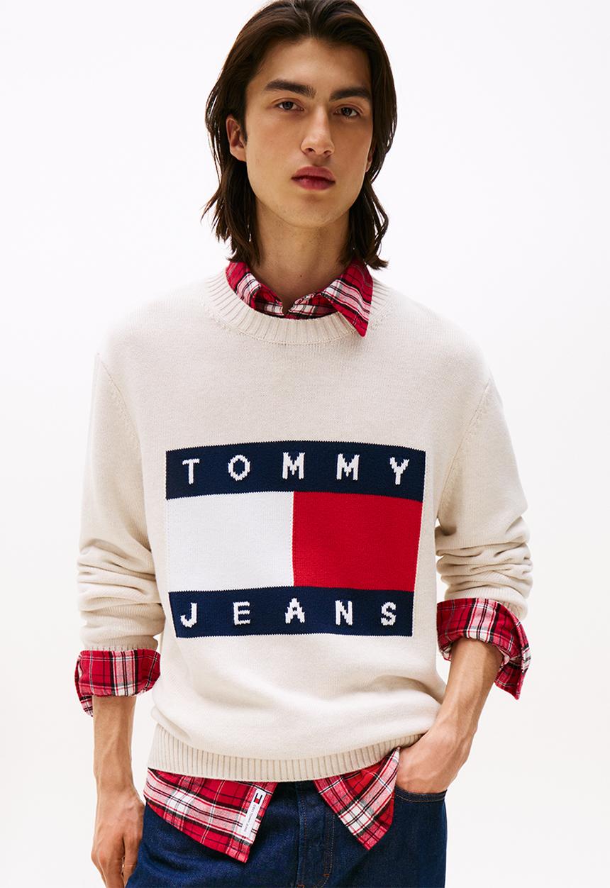 Tommy Hilfiger - Tjm Reg Melange Flag Sweater - Ancient White Htr