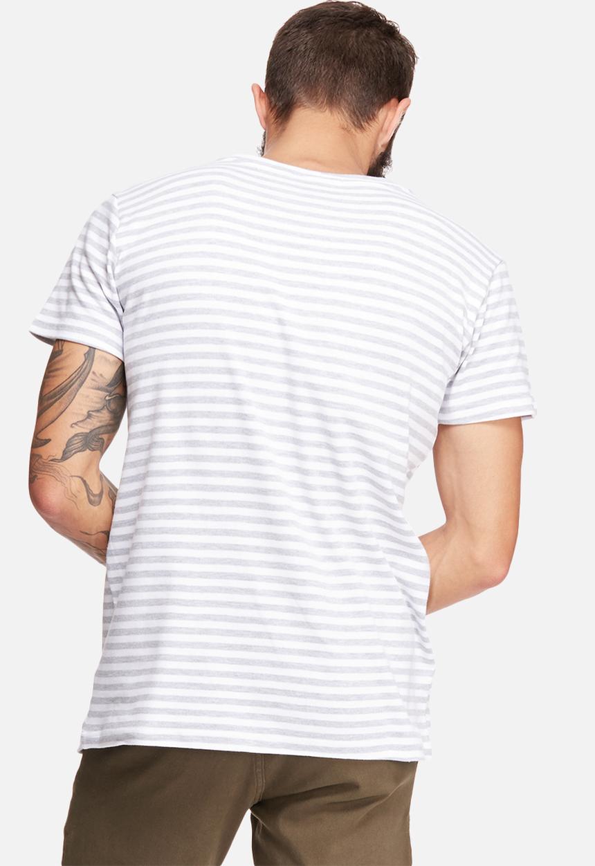 basicthread - Stripe scoop neck tee - grey & white