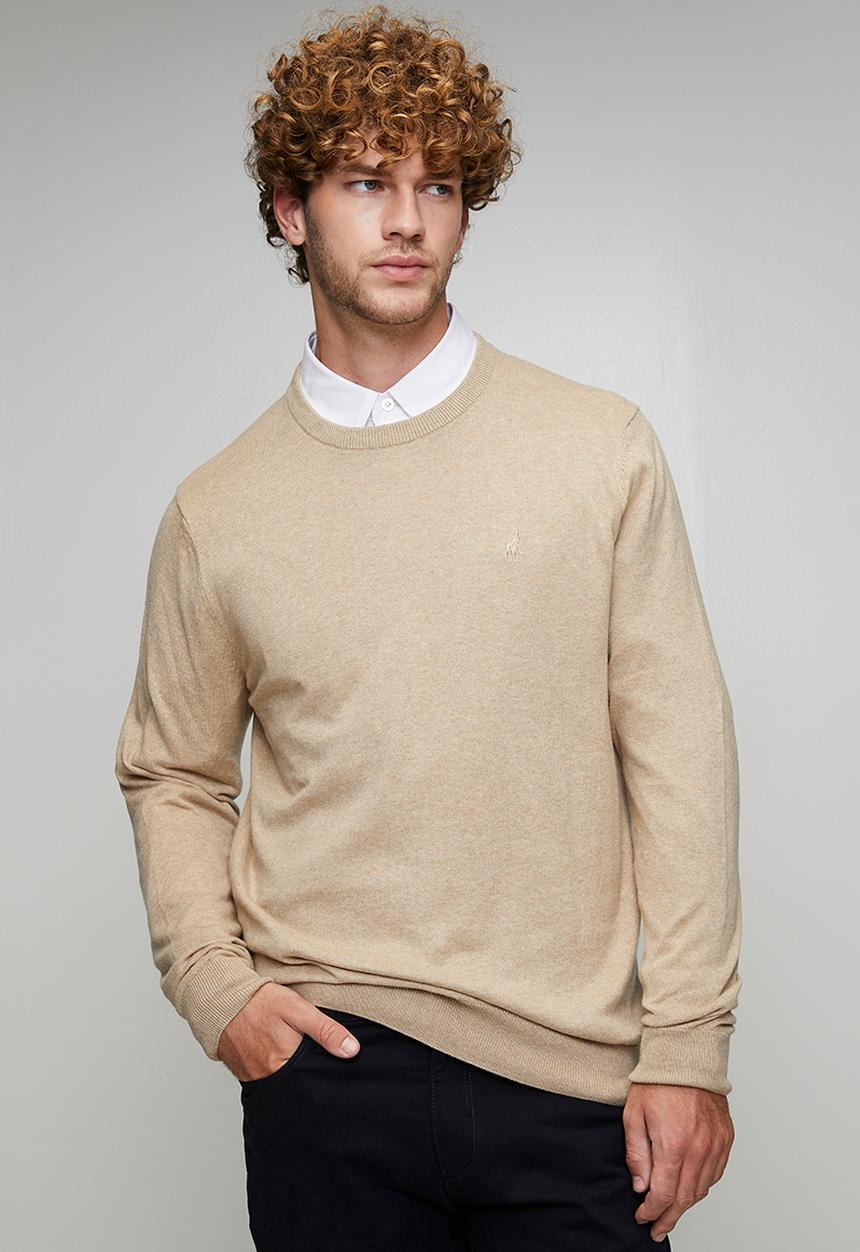 POLO - Luke Essential Cotton Crew Long sleeve Knitwear  - Stone