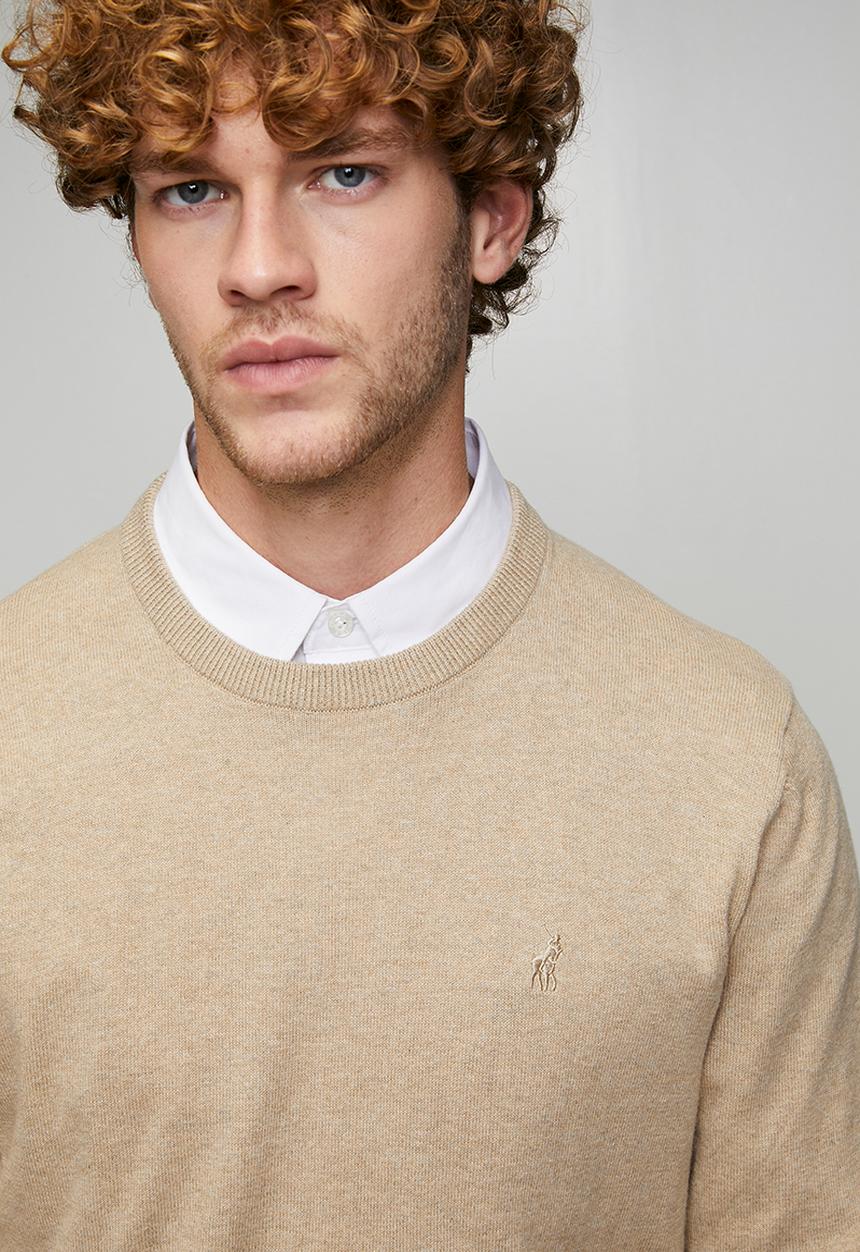 POLO - Luke Essential Cotton Crew Long sleeve Knitwear  - Stone