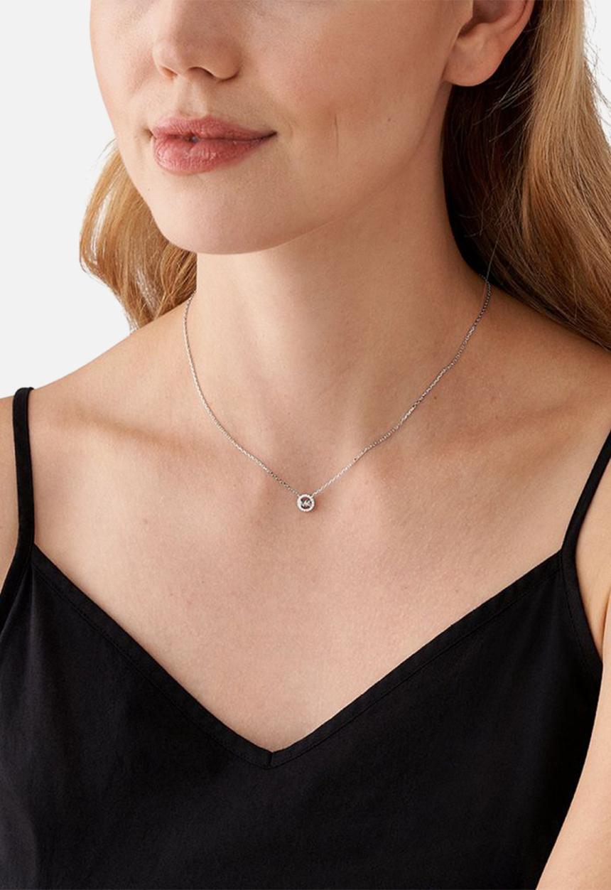 Premium Kors MK Sterling Silver Logo Pendant Necklace MKC1726CZ040