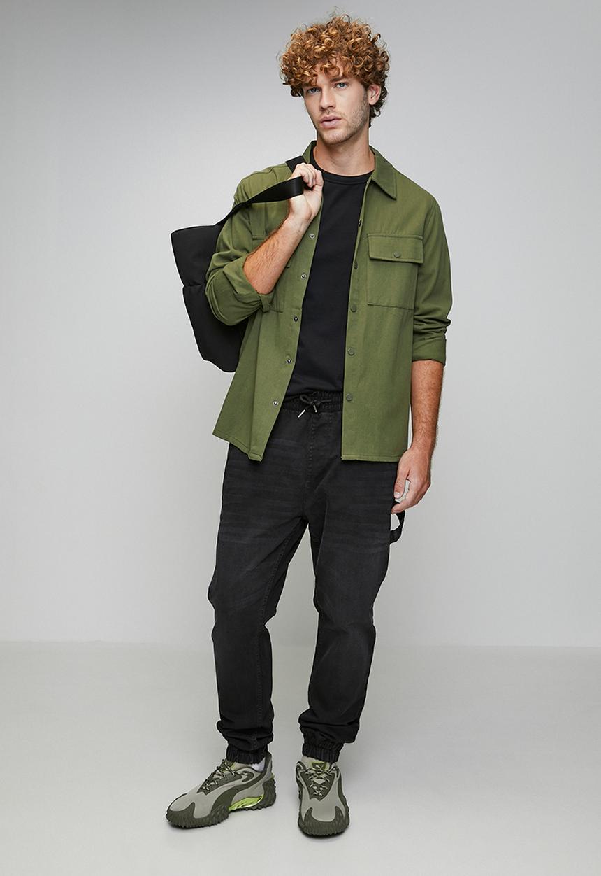 Brave Soul - Cuffed Carpenter Denim Jean - Charcoal Regular Length