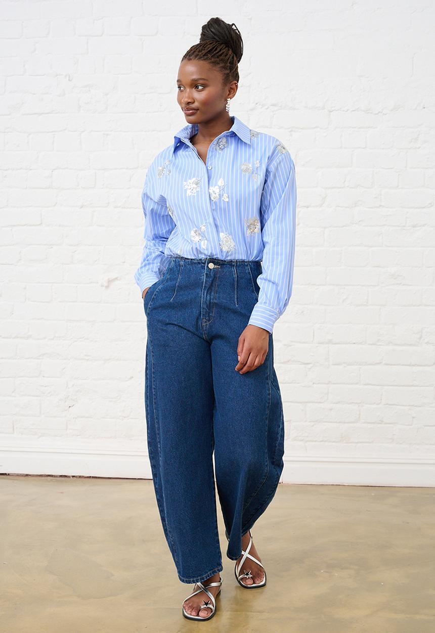 Me&B - Luxe Stripe Sequined Shirt - Blue