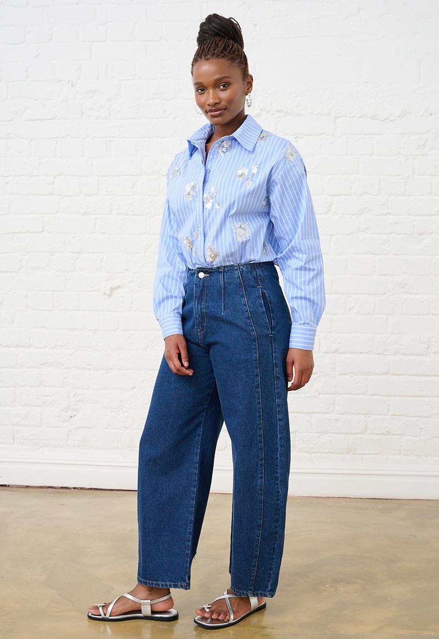 Me&B - Luxe Stripe Sequined Shirt - Blue
