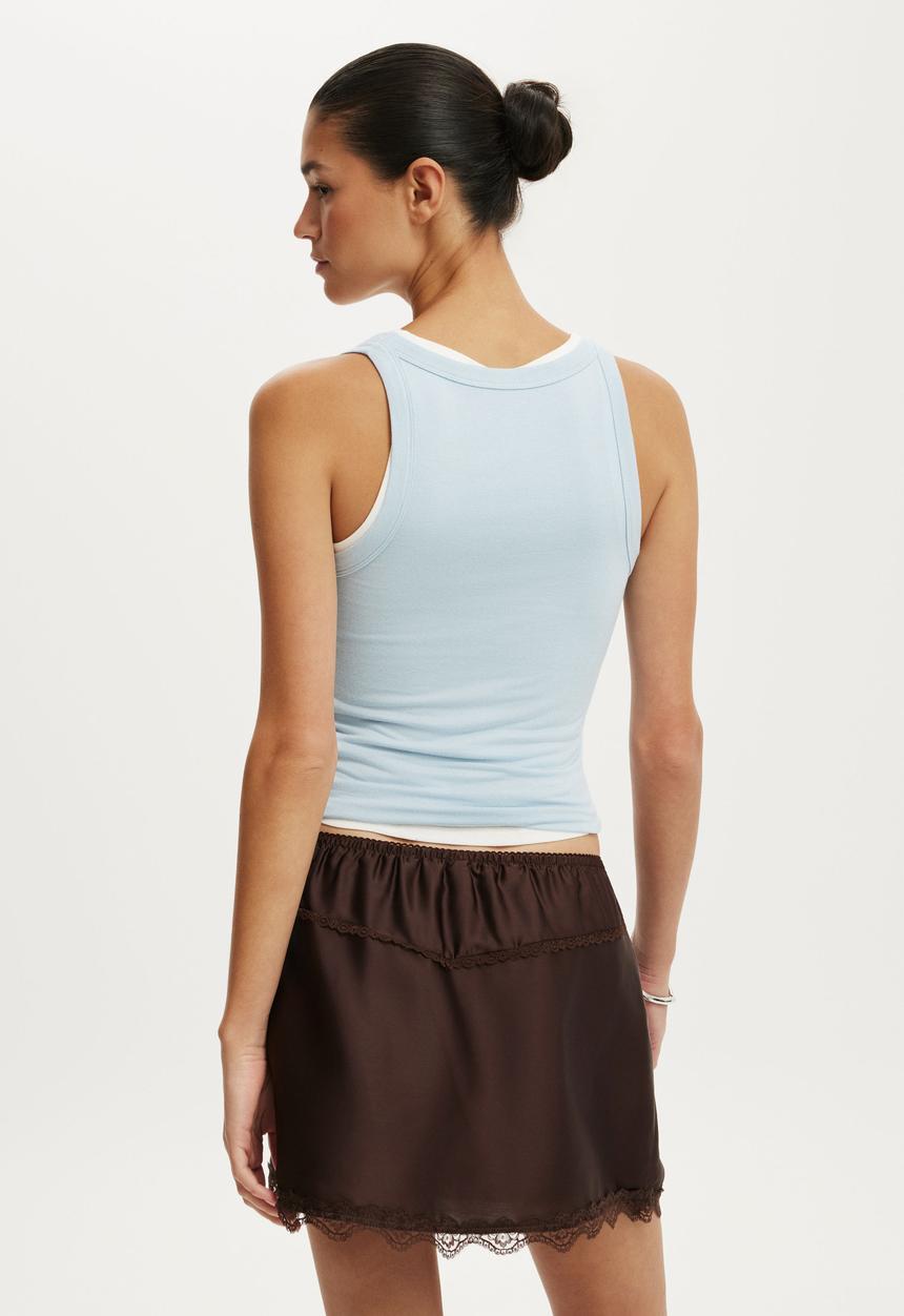 Cotton On - Estelle satin lace slip mini skirt - dark oak