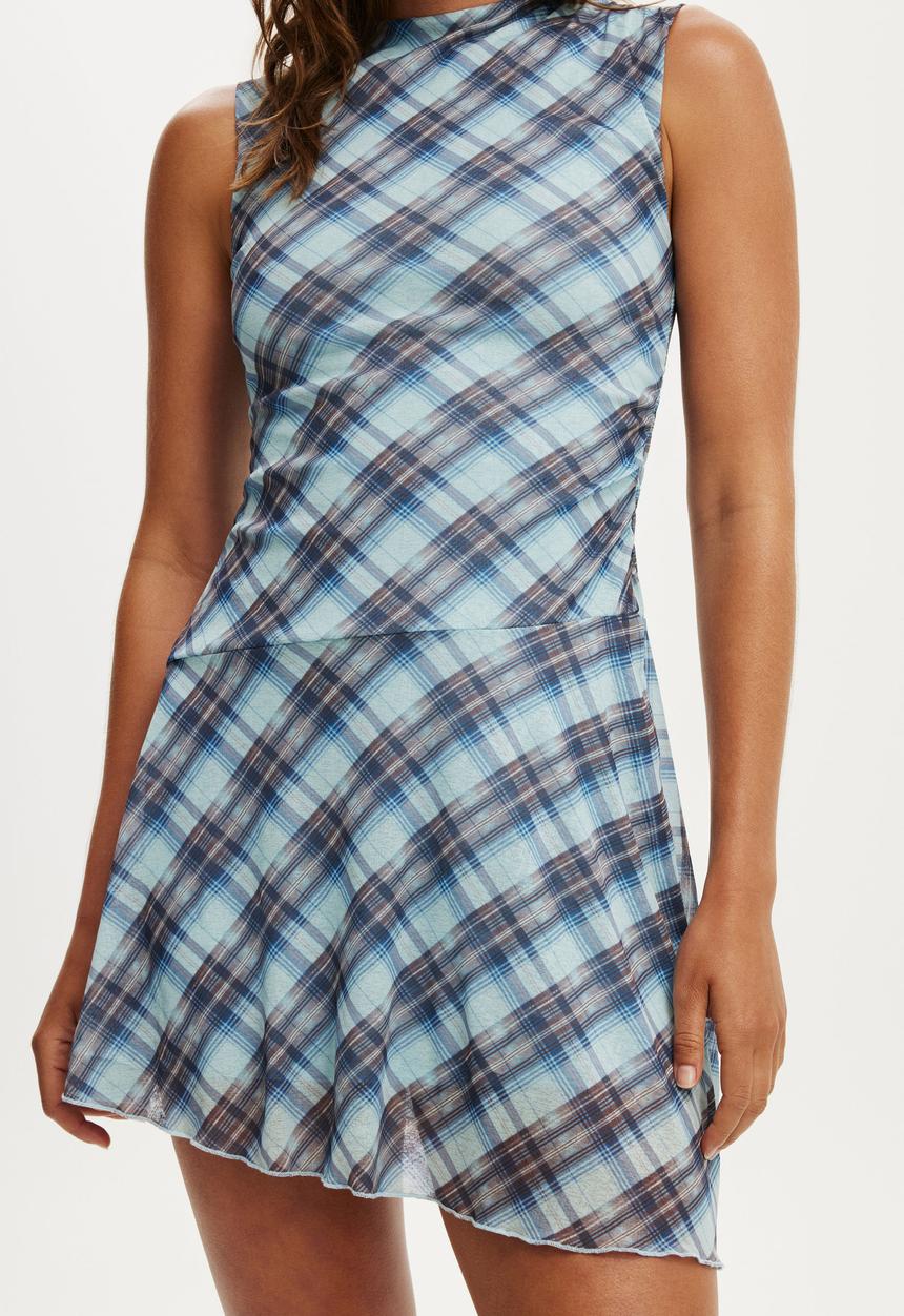 Cotton On - Molly mesh mini dress - mila check blue