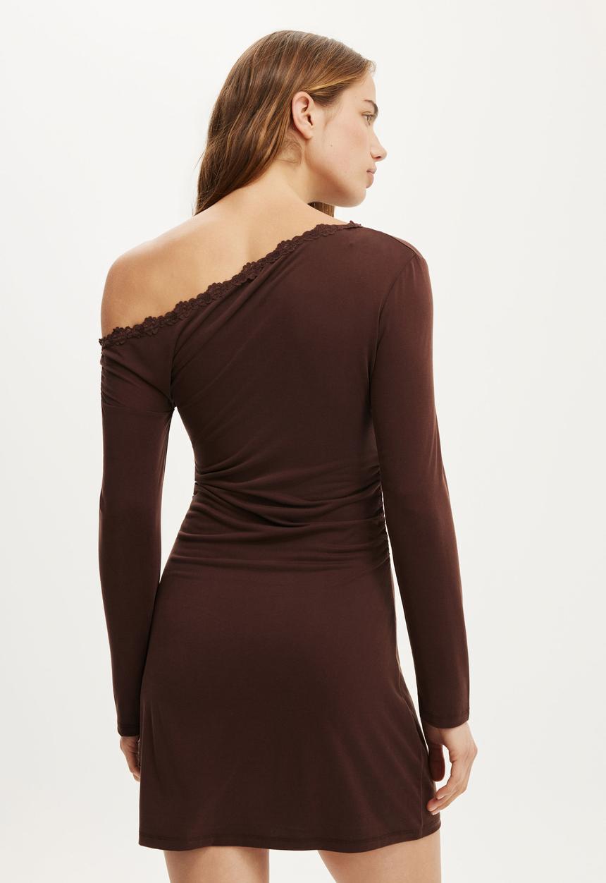 Cotton On - Brooke asymmetrical mini dress - dark oak