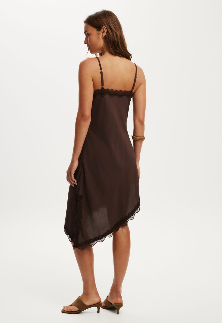 Cotton On - Estelle Asymmetrical Slip Midi Dress - Dark Oak