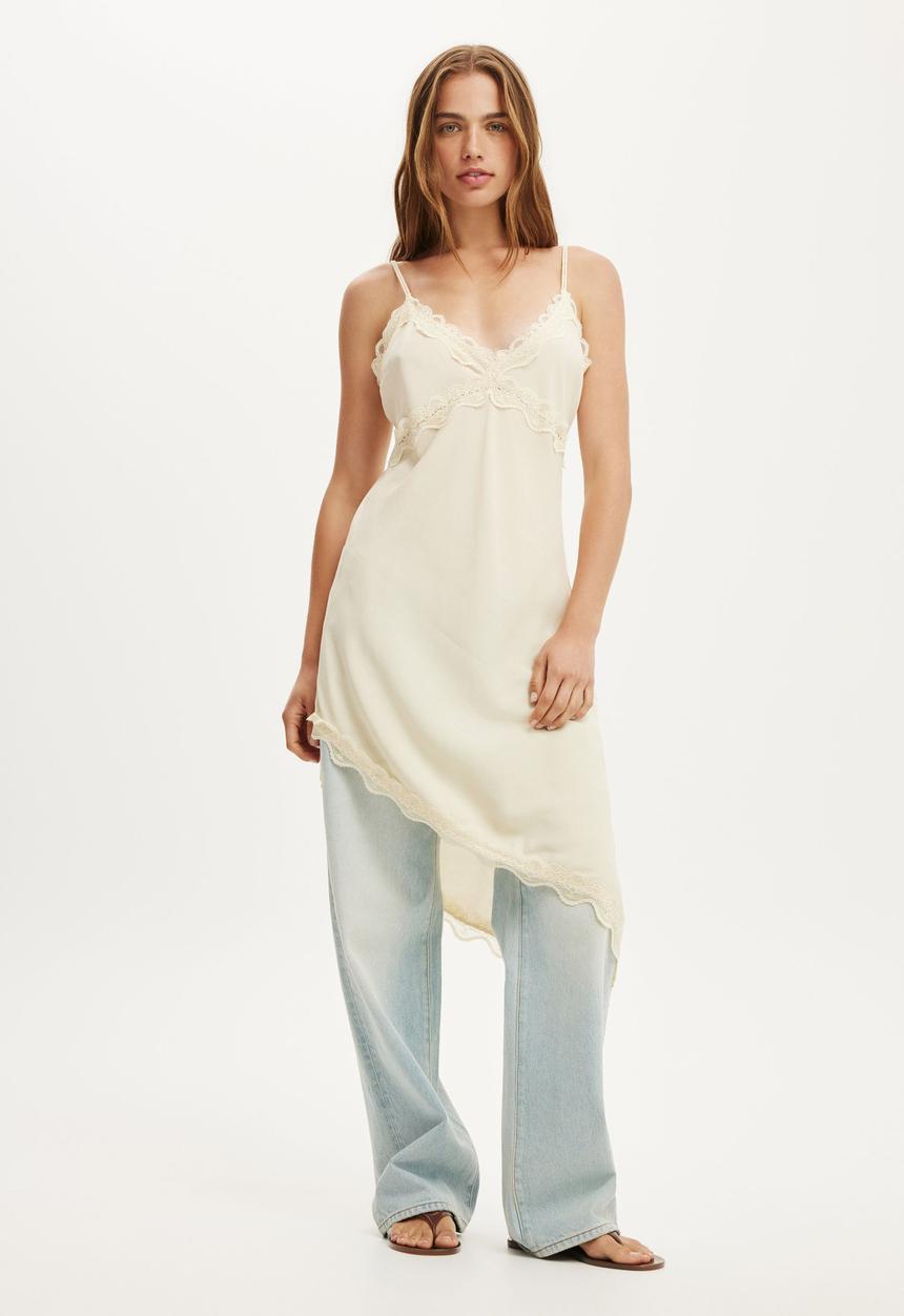 Cotton On - Estelle Asymmetrical Slip Midi Dress - Honey Cream