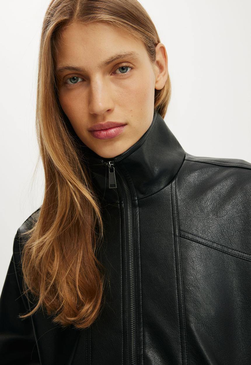 Cotton On - Ada faux leather bomber jacket - black