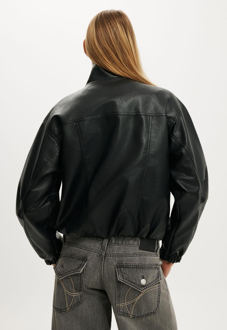 Cotton On - Ada faux leather bomber jacket - black