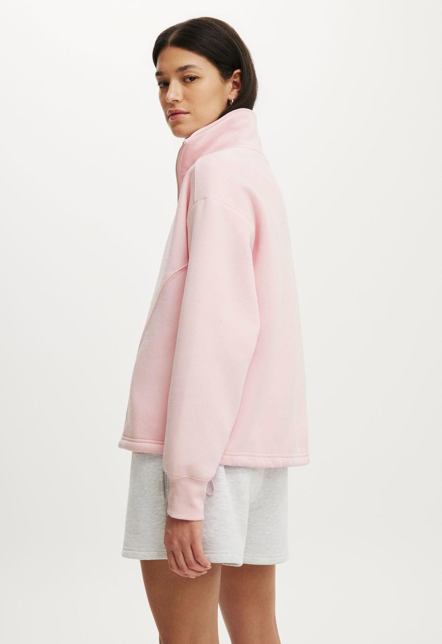 Cotton On - Plush Half Zip Sweatshirt - Cherry Dream