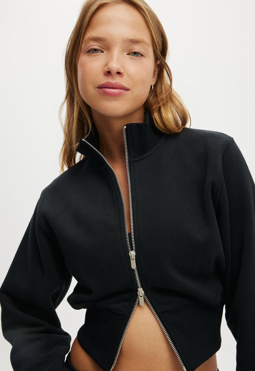 Cotton On - Plush Fitted Zip Through - Black