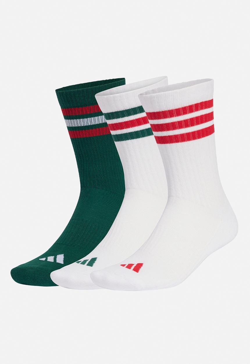 adidas Performance - Ess 3 Stripes Cushioned Crew Sock 3pk- dark green/white/scarlet