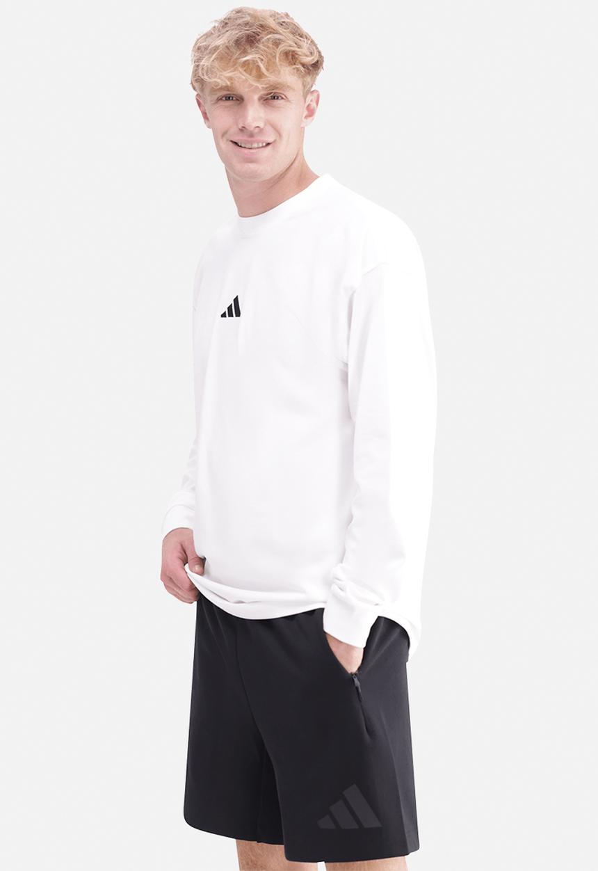adidas Performance - Essentials Plus Loose Fit Small Logo Long Sleeve Tee - White / black