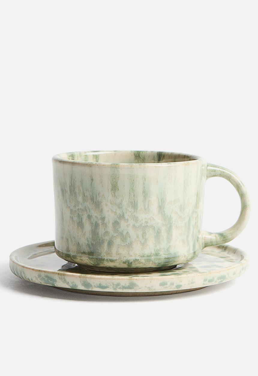 H&M - Reactive-glaze mug and saucer - green