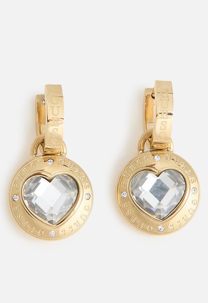 GUESS - Rolling Hearts 26mm Crystal Heart Huggies - Gold