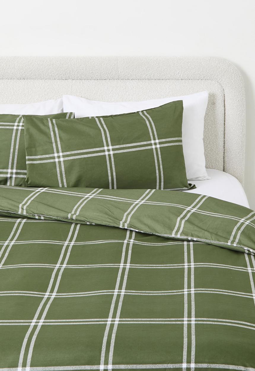 Sixth Floor - Grid Check Super Soft Duvet Cover Olive