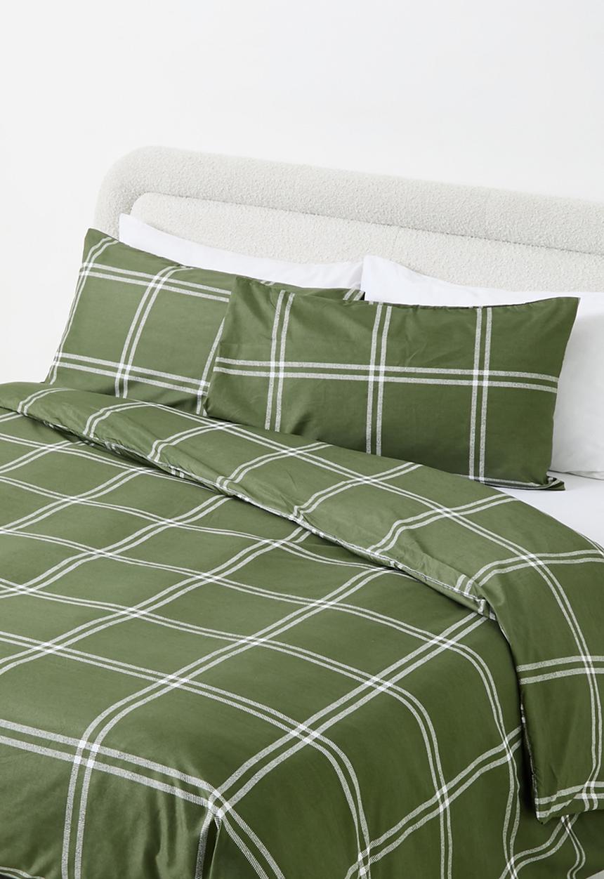 Sixth Floor - Grid Check Super Soft Duvet Cover Olive