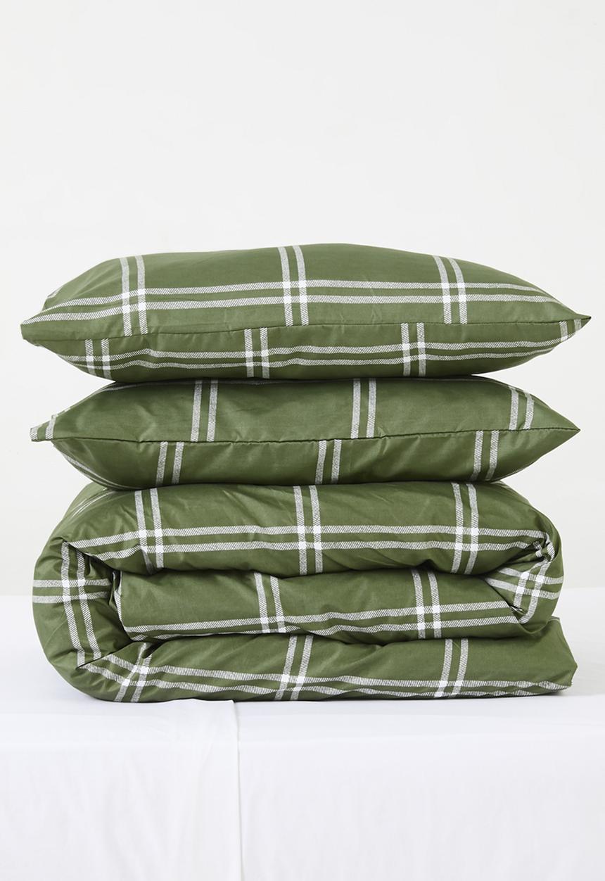 Sixth Floor - Grid Check Super Soft Duvet Cover Olive