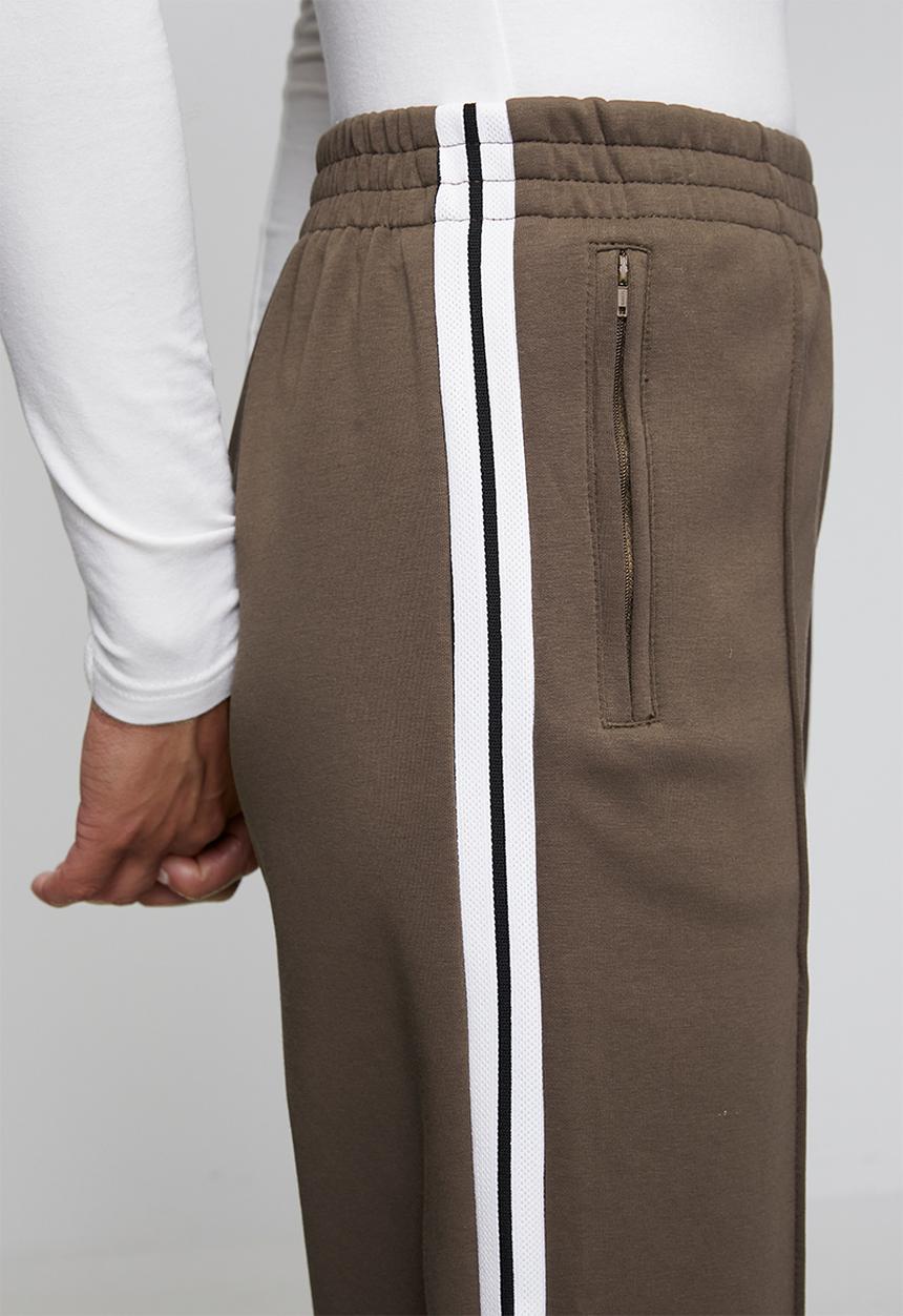 Stella Morgan - High Waist Elasticated Wide Leg Fleece Pant With Side Tape - Bitter Chocolate