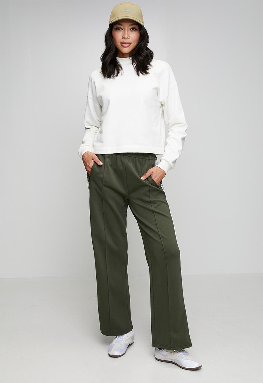 Stella Morgan - High Waist Elasticated Wide Leg Fleece Pant With Side Tape - Khaki