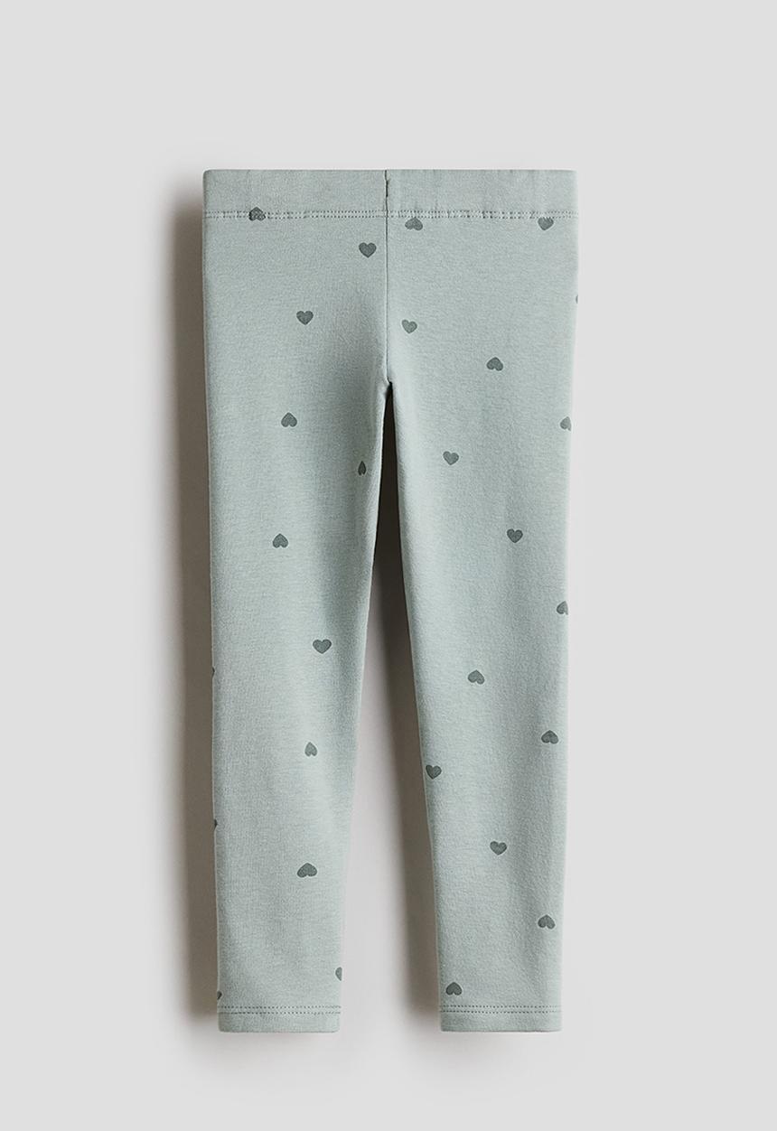 H&M - Brushed-inside leggings - dusty green hearts