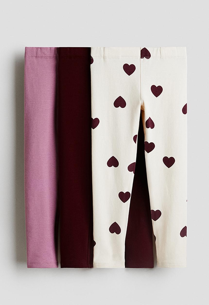 H&M - 3-Pack brushed-inside jersey leggings - pink hearts