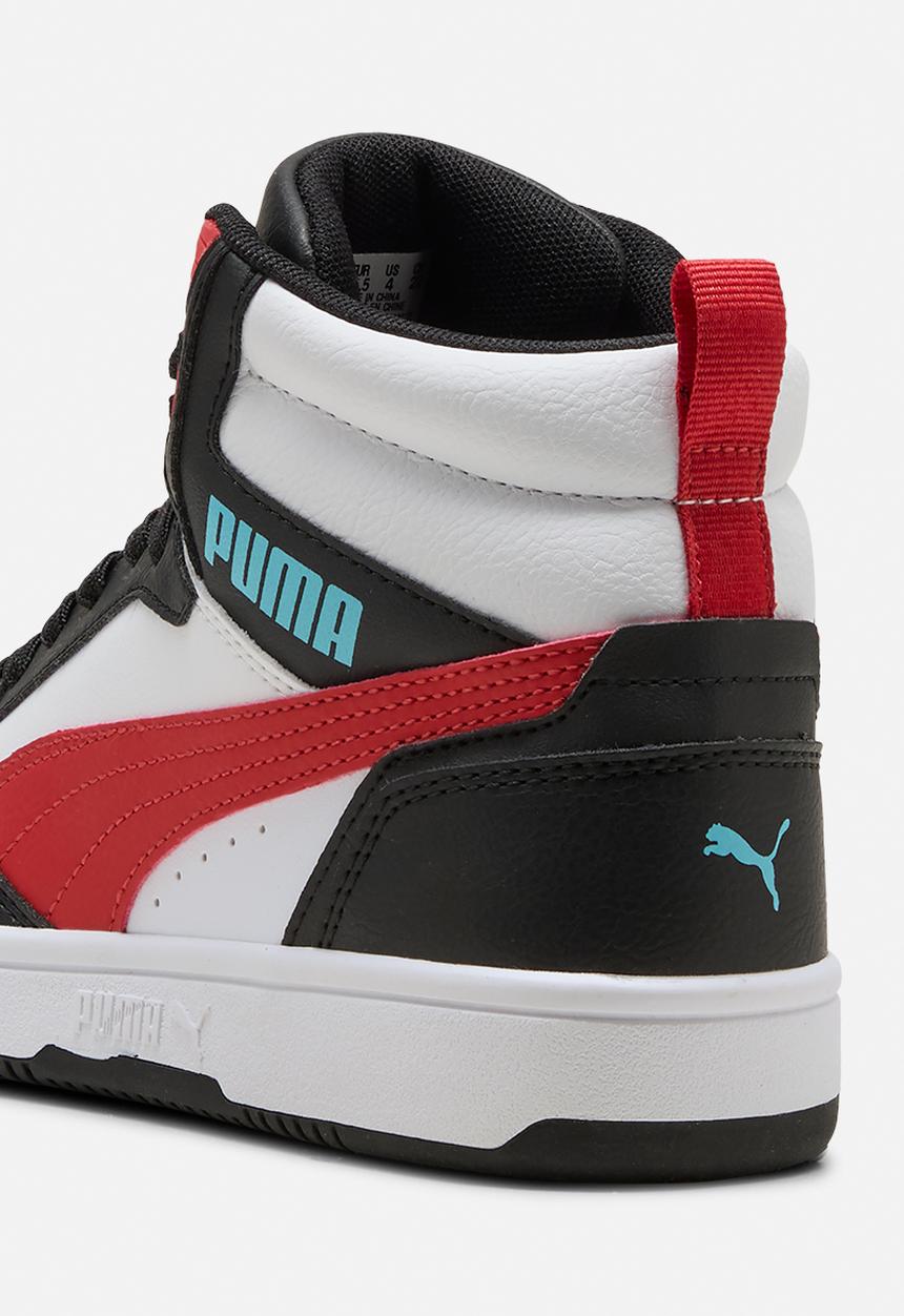 PUMA - Puma Rebound V6 Mid Jr - Puma White-Candy Apple-Puma Black