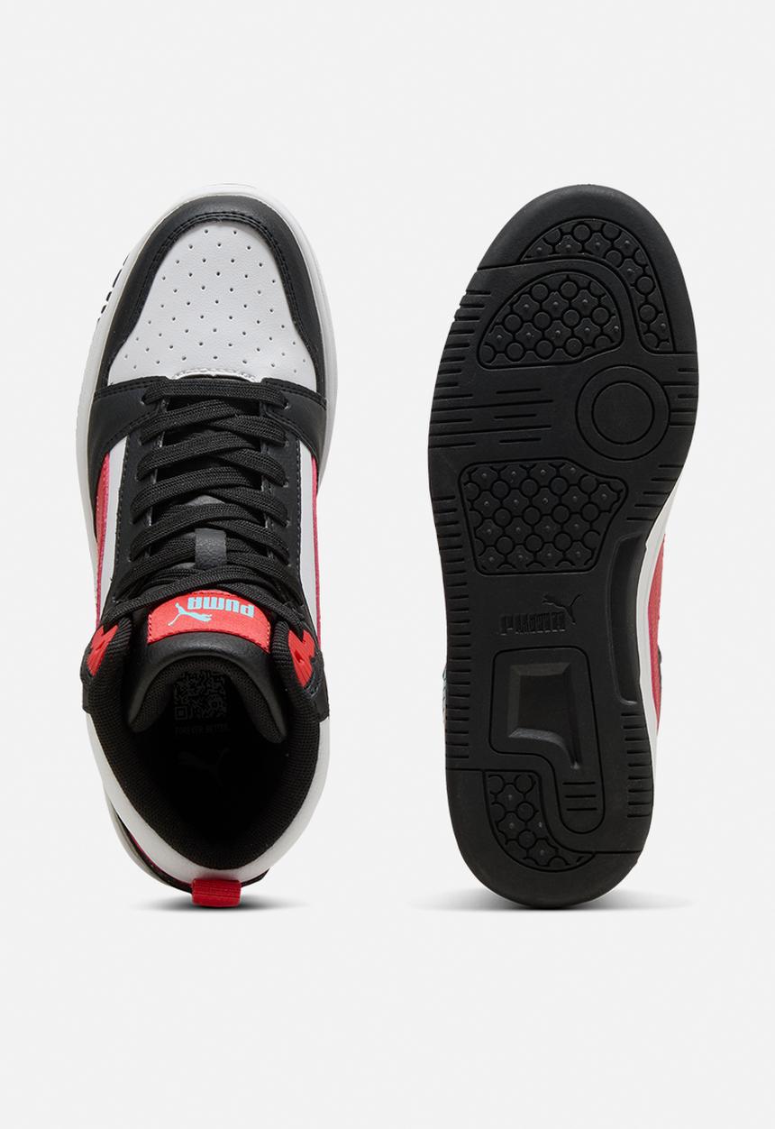 PUMA - Puma Rebound V6 Mid Jr - Puma White-Candy Apple-Puma Black
