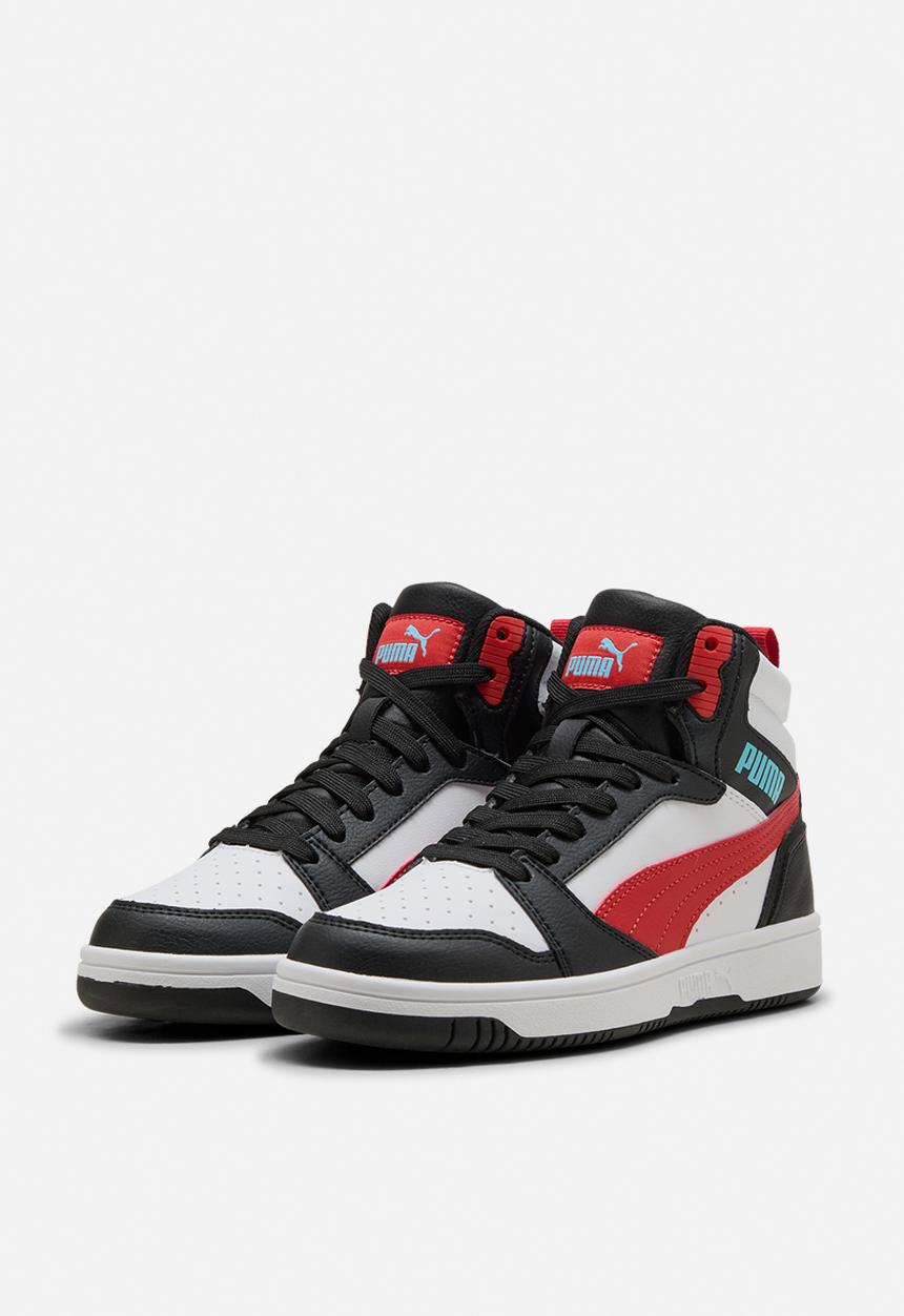 PUMA - Puma Rebound V6 Mid Jr - Puma White-Candy Apple-Puma Black