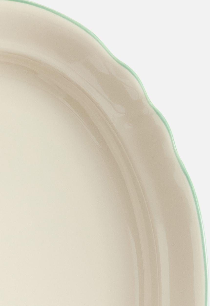 H&M - Stoneware serving plate - light beige/green 