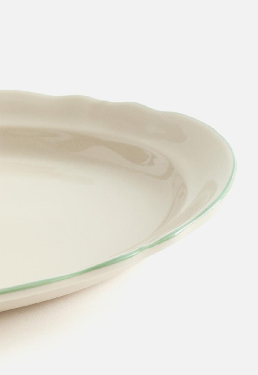 H&M - Stoneware serving plate - light beige/green 