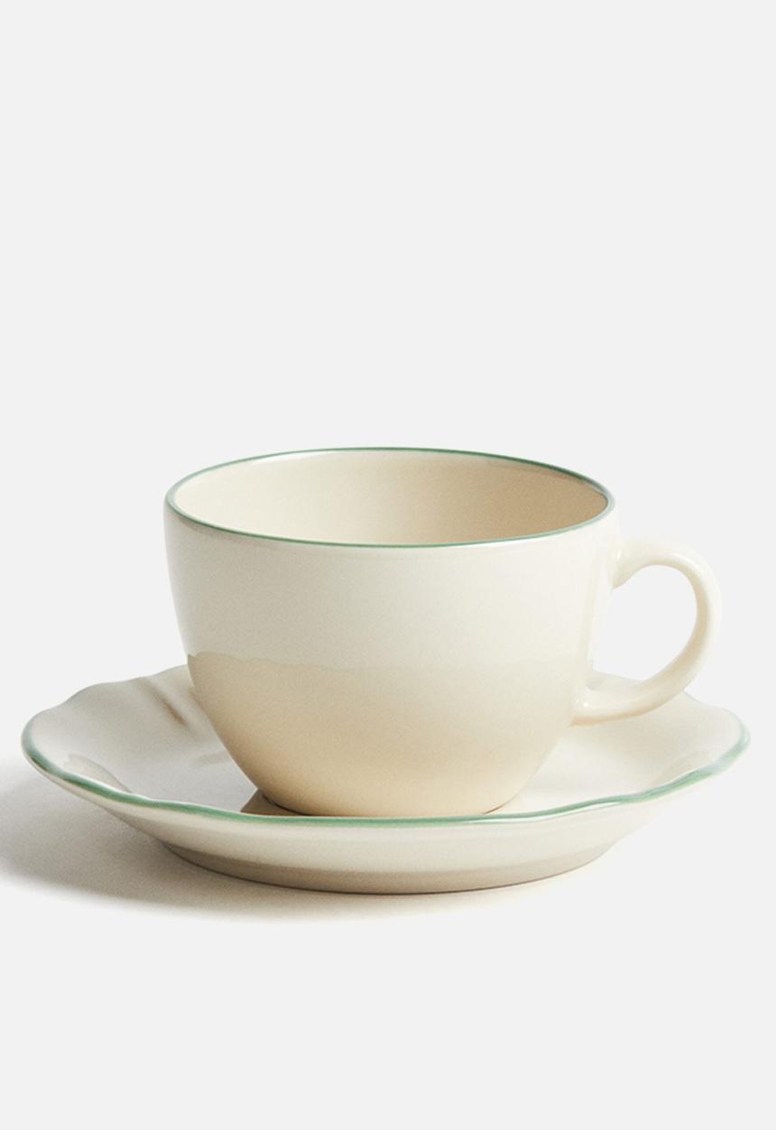 H&M - Stoneware cup and saucer - beige,multi
