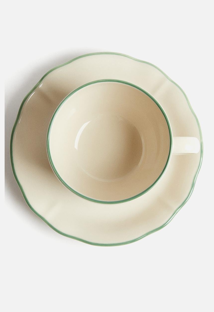 H&M - Stoneware cup and saucer - beige,multi