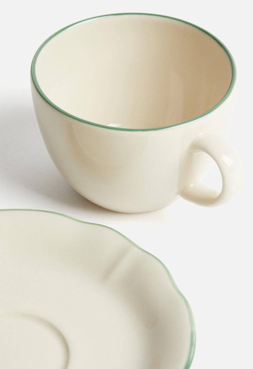 H&M - Stoneware cup and saucer - beige,multi