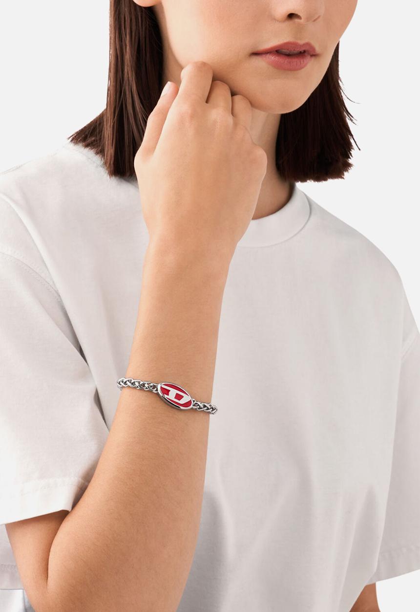 Diesel  - Red Enamel And Stainless Steel Chain Bracelet Dx1445040 - Red