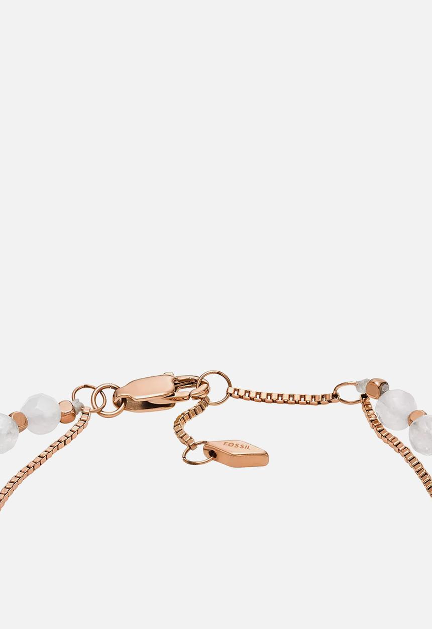 Fossil - All Stacked Up Rose Quartz Chain Beaded Bracelet  JF04444791 - Pink