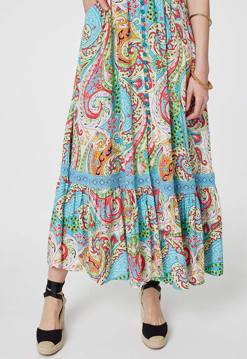 Stella Morgan - Cap Sleeve With Flutter V-Neck Button Through Maxi Dress - Multi