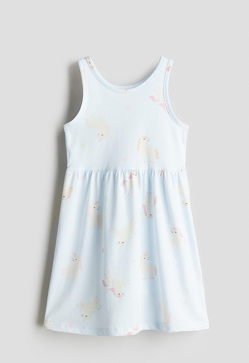 H&M - Patterned jersey dress - light blue/unicorns