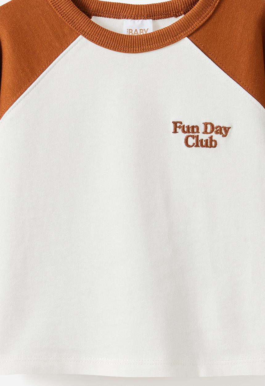 Cotton On - Huey Long Sleeve Rugby - Chestnut/Vanilla Fun Day Club