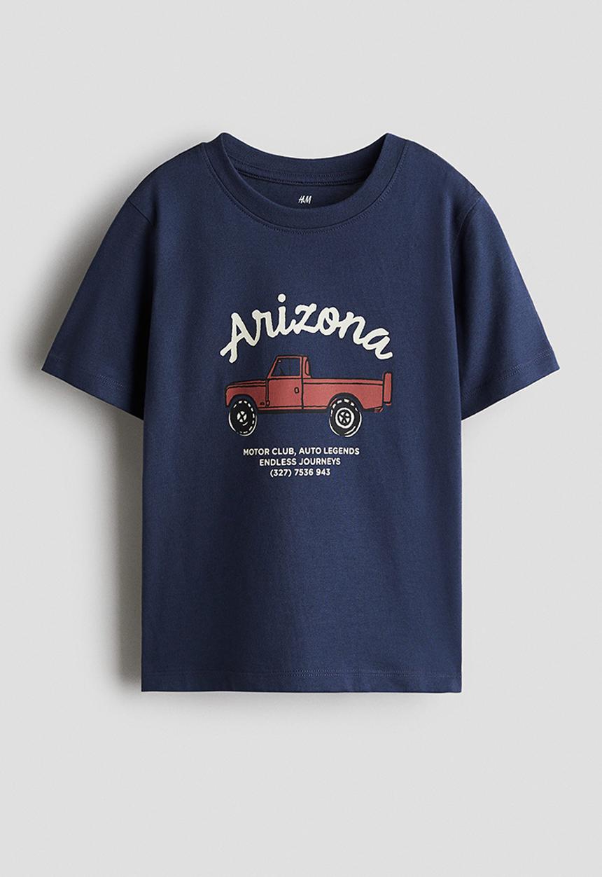 H&M - Printed T-shirt - navy blue/arizona