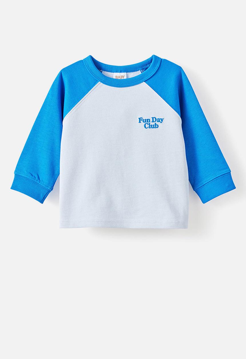 Cotton On - Huey Long Sleeve Rugby - Harbour Blue/Ice Blue Fun Day Club