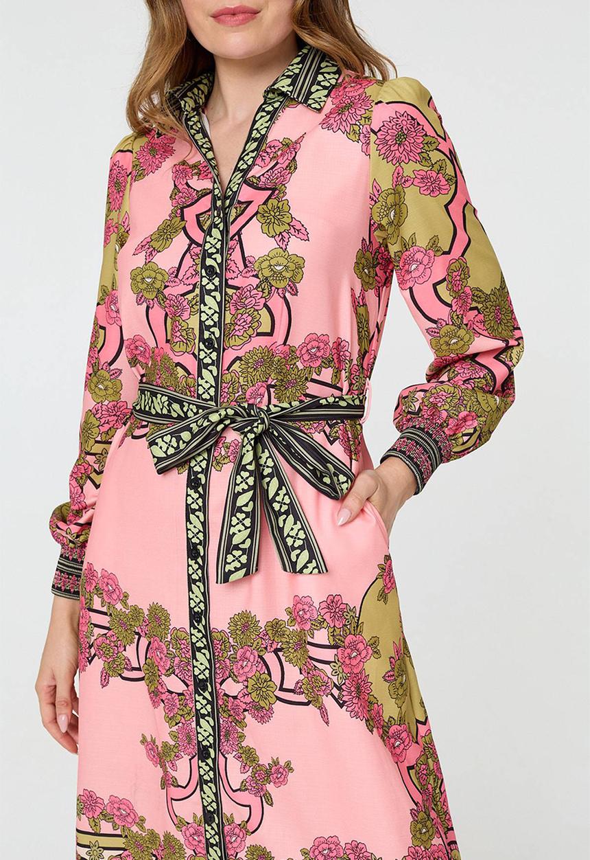 Izabel London - Long Sleeve Button Through Maxi Dress - Pink