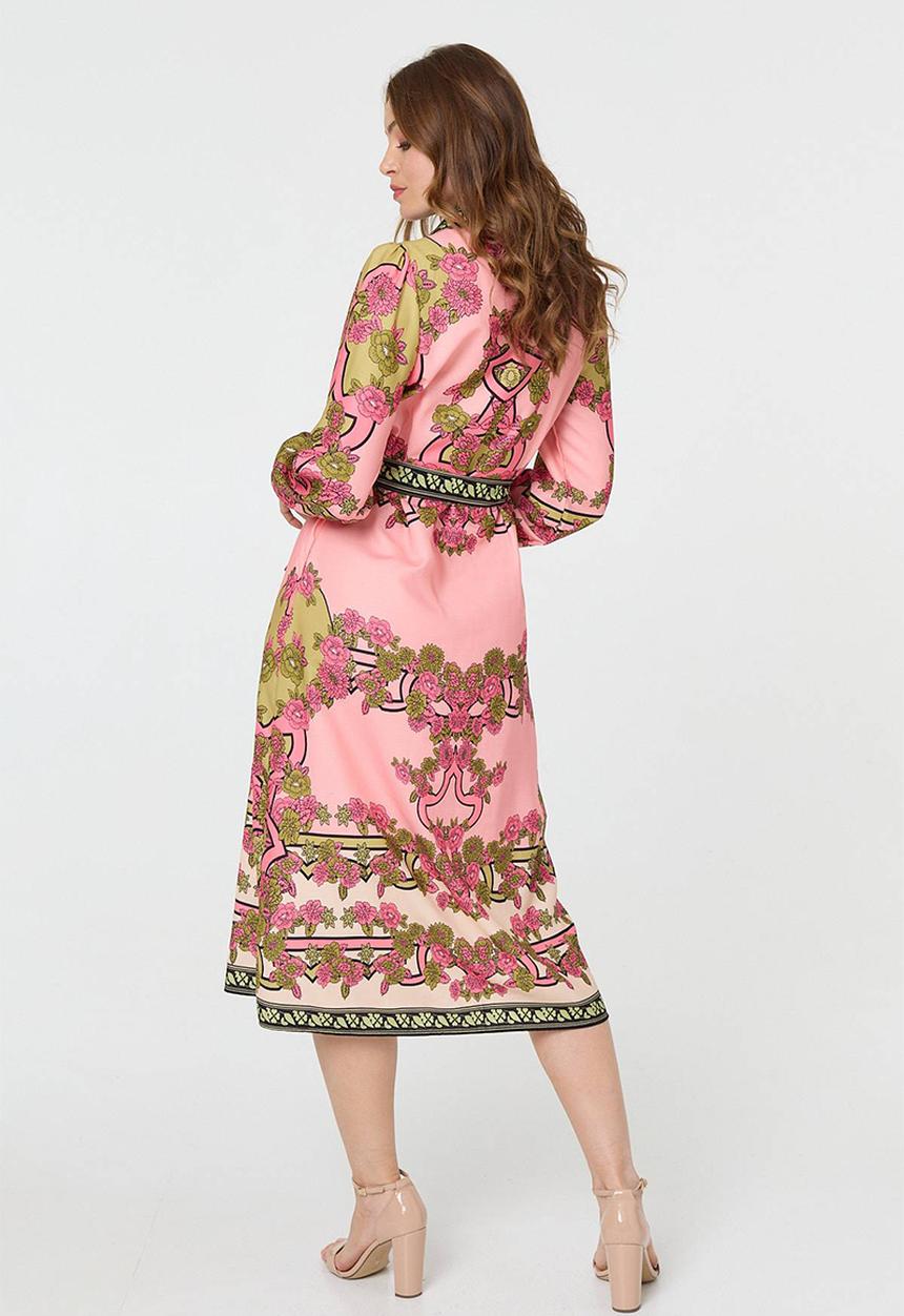 Izabel London - Long Sleeve Button Through Maxi Dress - Pink
